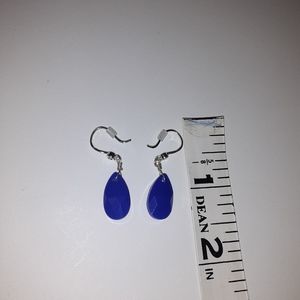 New Avon Summer Blue Drop Earrings Approx 1" Silvertone with Blue Crystal.